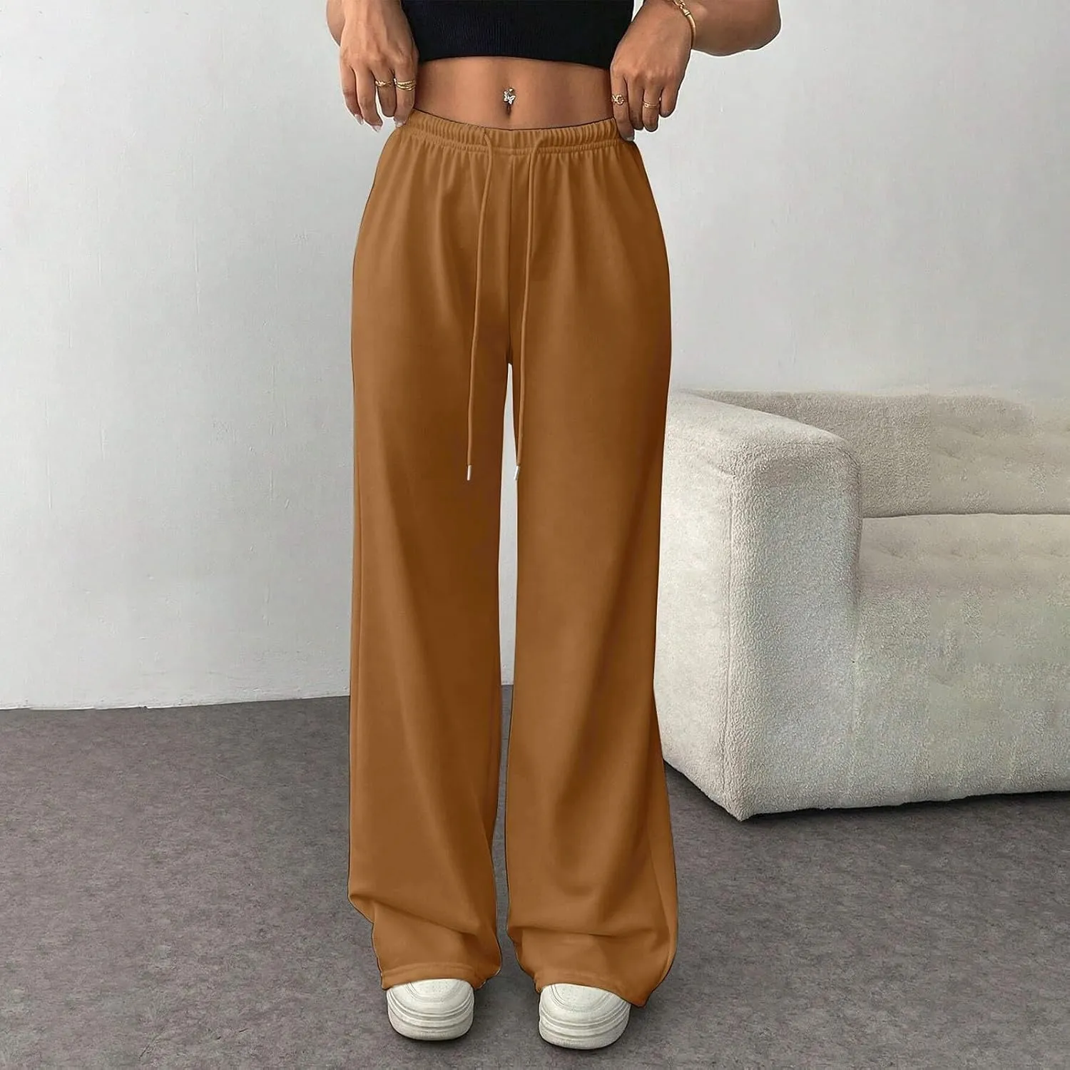 Sweatpants Women Baggy Drawstring High Waisted Wide Leg Pants Casual Winter Loose Comfy Fleece Joggers with Pockets