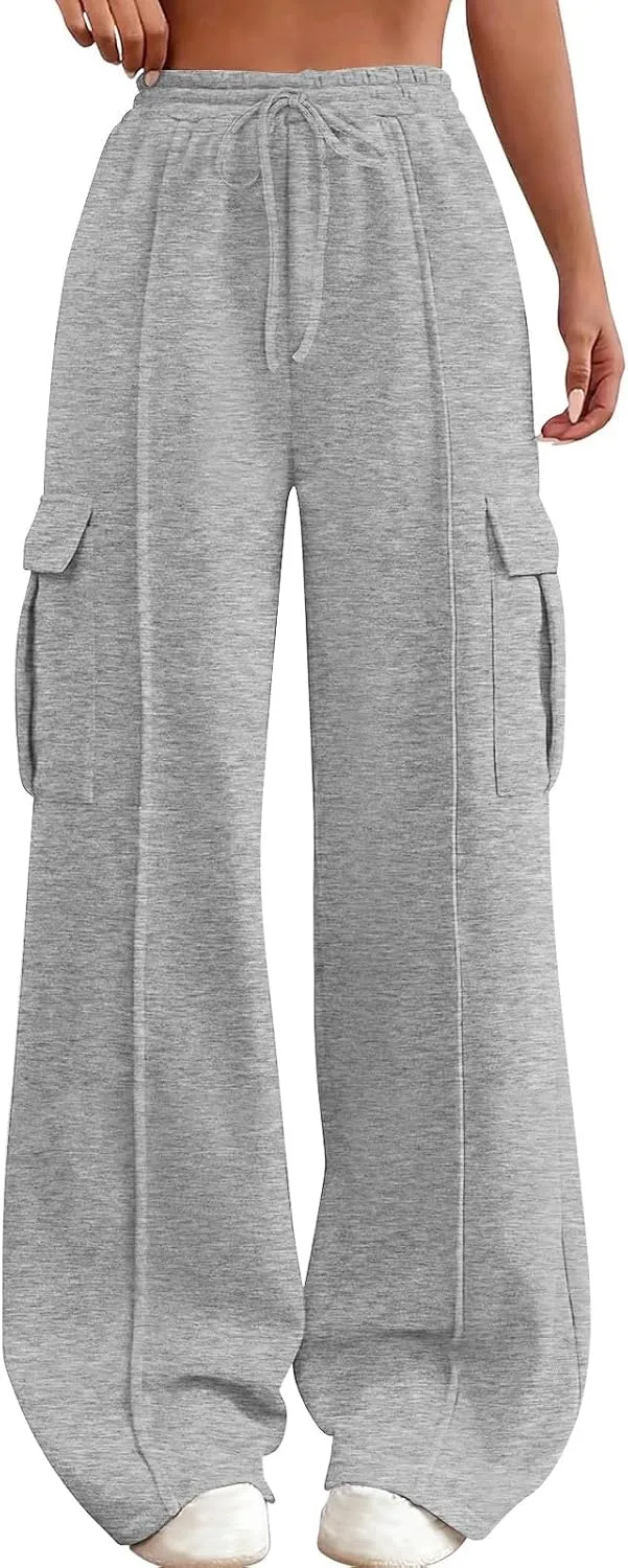 TANGNADE Womens Baggy Sweatpants Wide Leg Elastic Waisted Sweat Pants Cozy Casual Jogger Trouser Yoga Pants Pockets