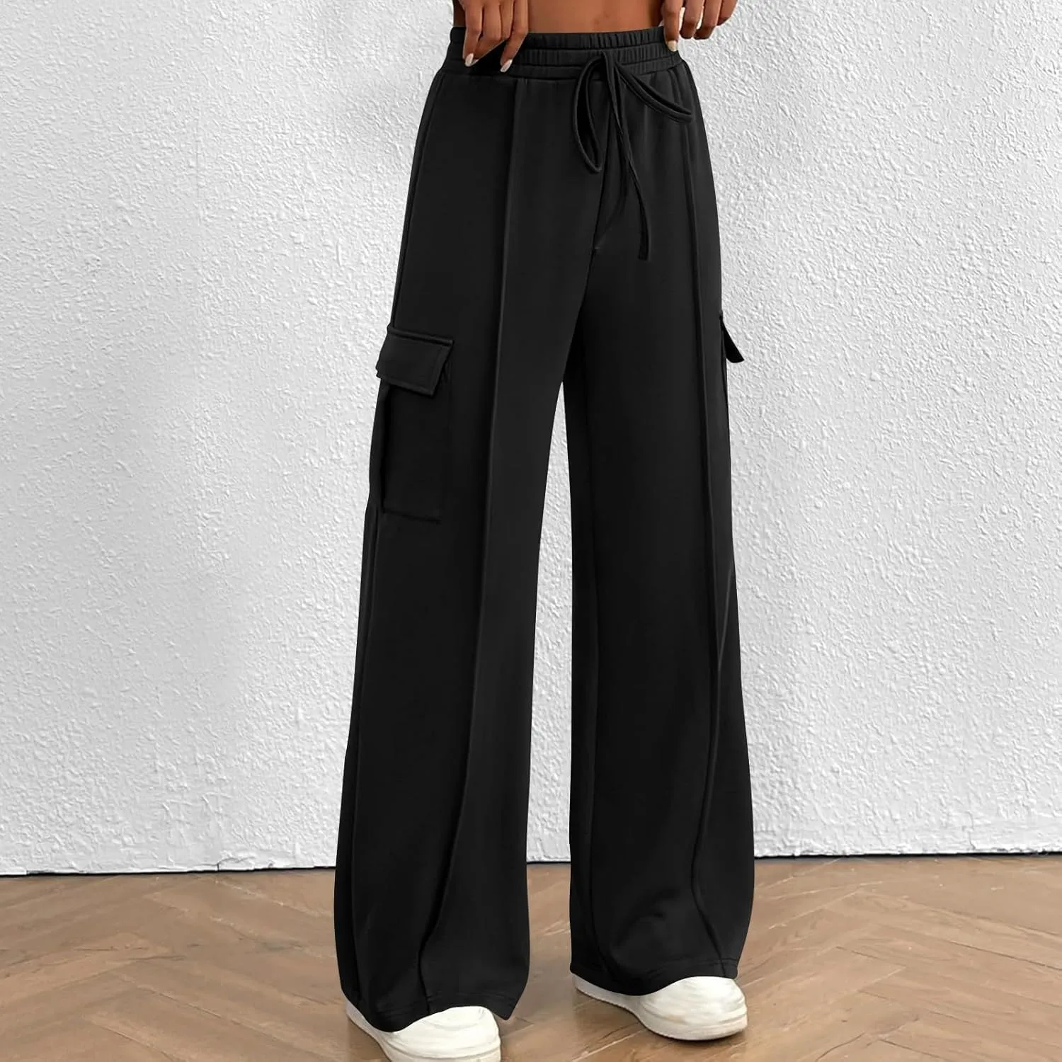 TANGNADE Womens Baggy Sweatpants Wide Leg Elastic Waisted Sweat Pants Cozy Casual Jogger Trouser Yoga Pants Pockets