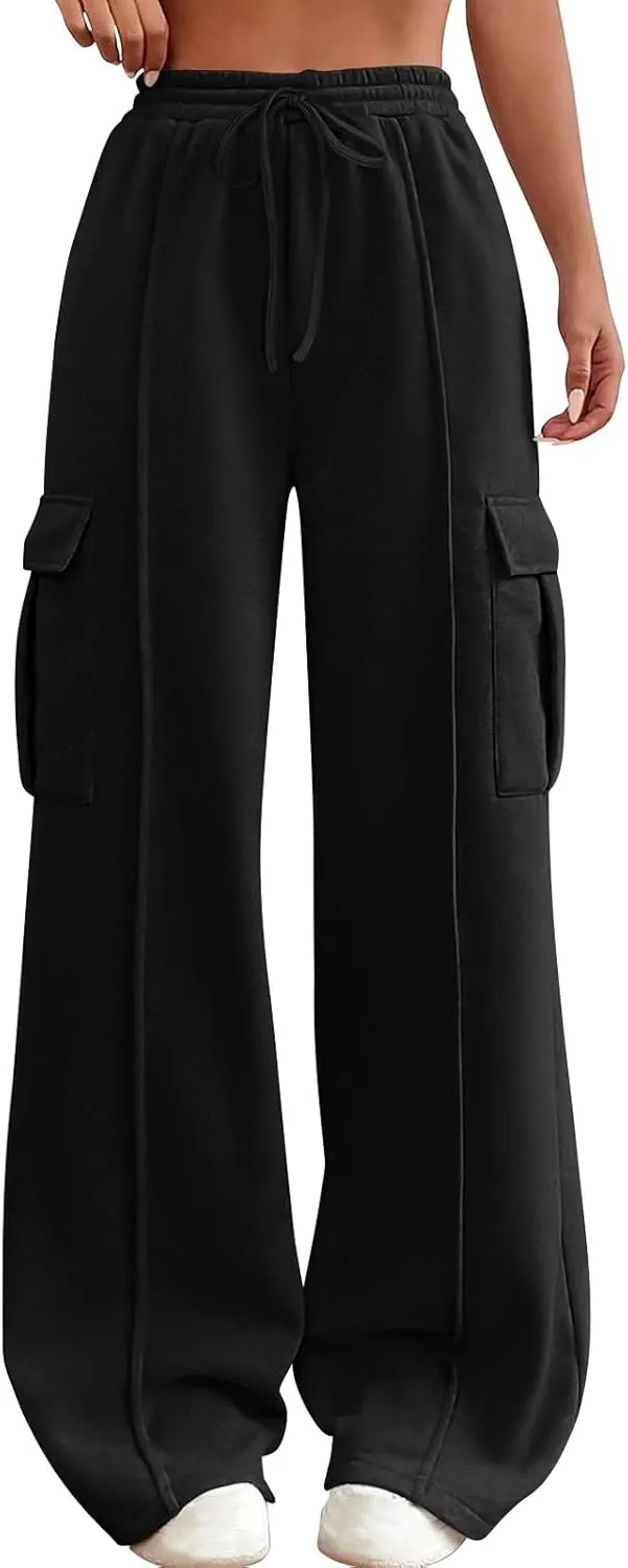 TANGNADE Womens Baggy Sweatpants Wide Leg Elastic Waisted Sweat Pants Cozy Casual Jogger Trouser Yoga Pants Pockets