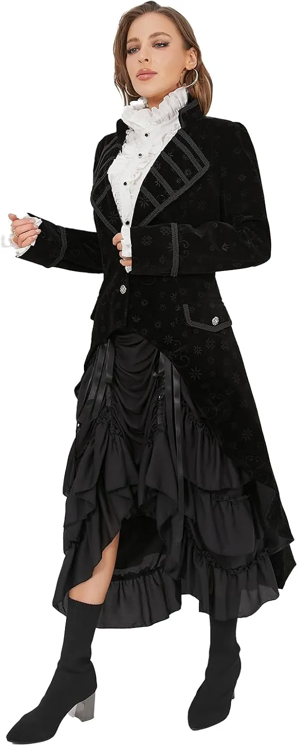 TZMAPU Medieval Retro Gothic Velvet Women's Coat, Formal Casual Work, Costume