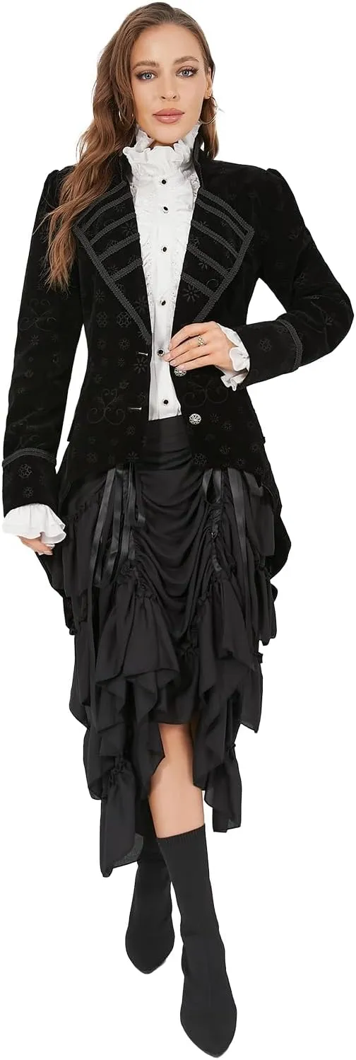 TZMAPU Medieval Retro Gothic Velvet Women's Coat, Formal Casual Work, Costume