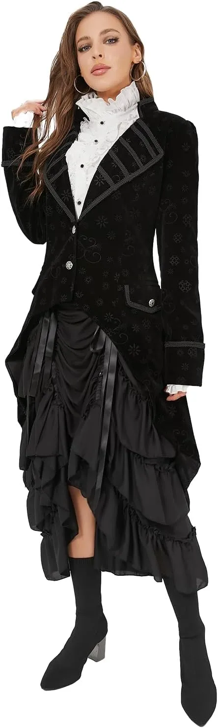 TZMAPU Medieval Retro Gothic Velvet Women's Coat, Formal Casual Work, Costume