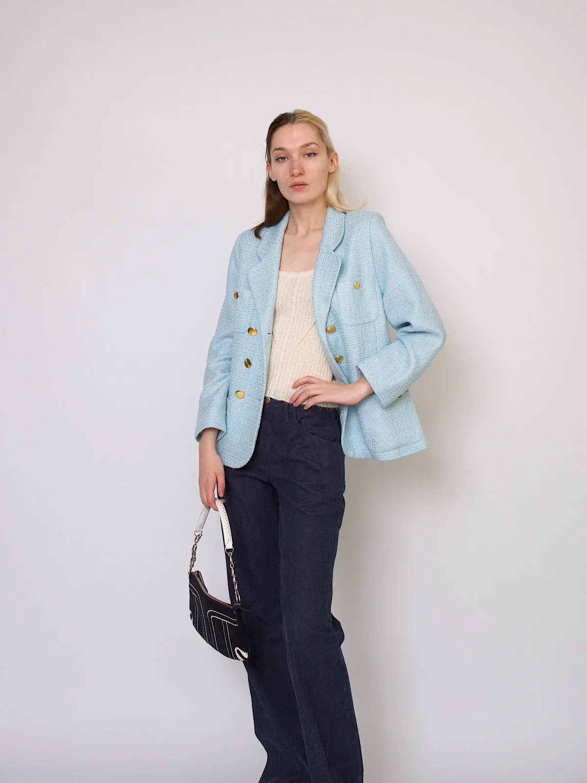 Vintage double breasted blazer baby blue with gold buttons