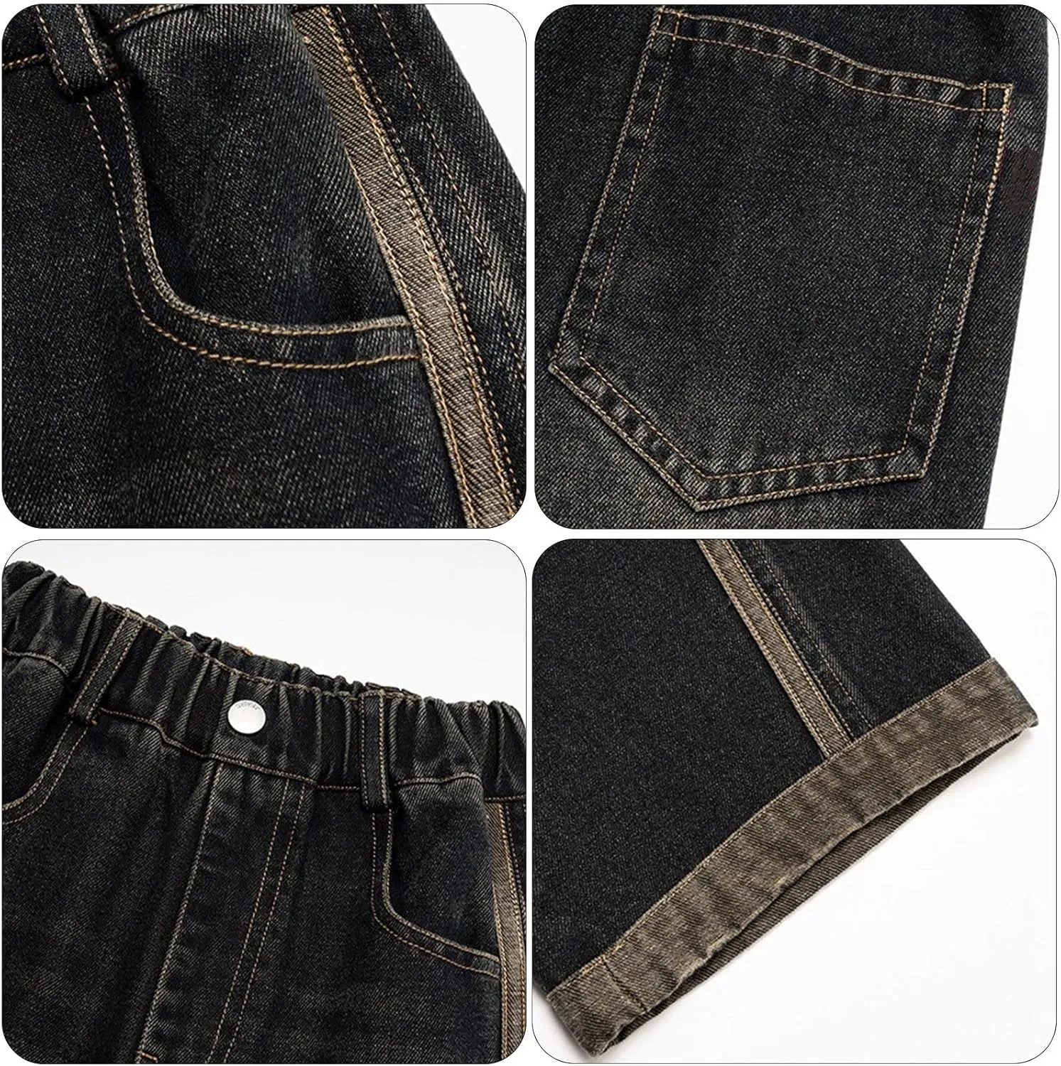 Vintage Jeans for Girls Baggy Jeans Wide Leg Distressed Denim Pants Kids High Elastic Waist Boyfriend Jeans Streetwear