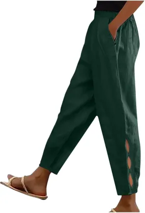 Women Straight Leg Pants High Waisted Stretchy Business Work Casual Trousers Lightweight Baggy Beachwear with Pockets