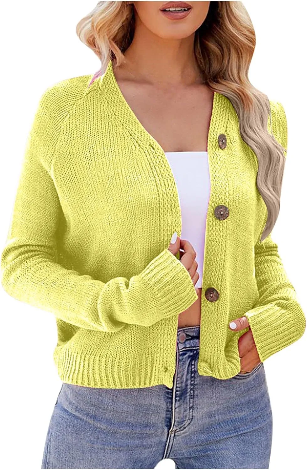 Women's Cropped Cardigan Sweater Button Down V Neck Long Sleeve Soft Knit Bolero Shrugs Fall Casual Elegant Outwear