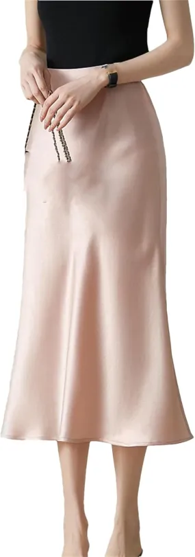 Women's High Waisted Satin Skirt Elegant A-Line Cocktail Party Wedding Silk Skirts