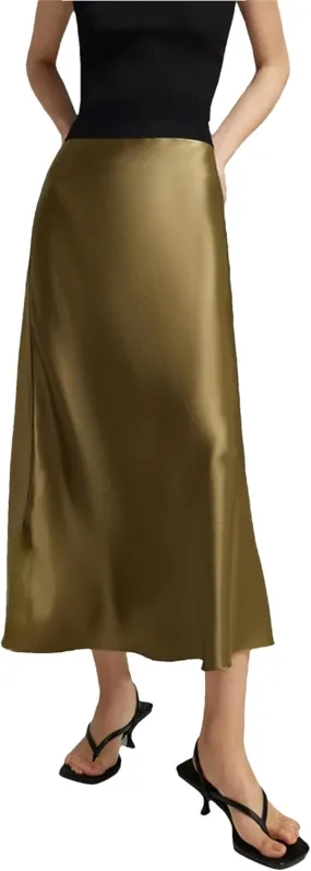 Women's High Waisted Satin Skirt Elegant A-Line Cocktail Party Wedding Silk Skirts