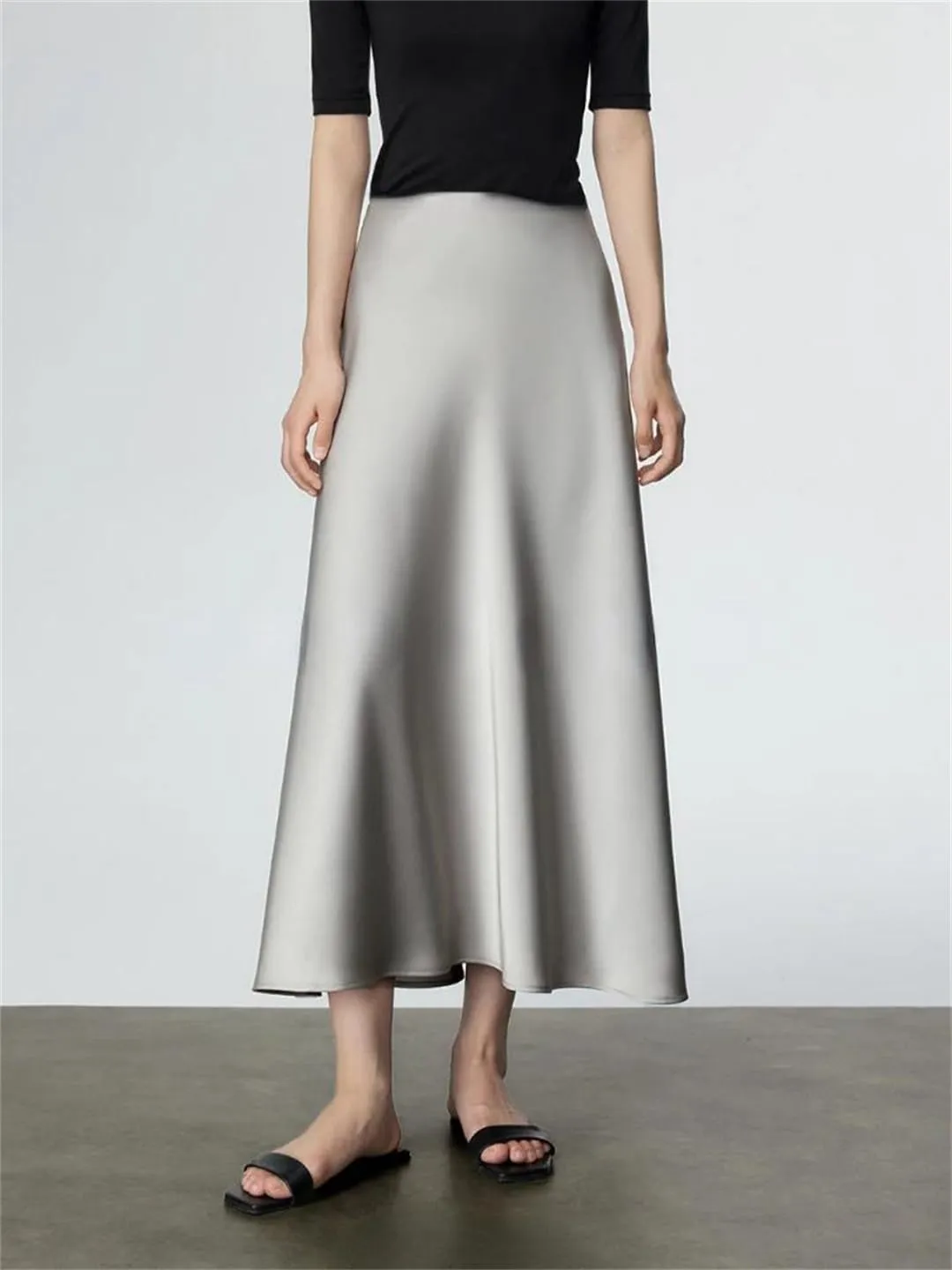 Women's High Waisted Satin Skirt Elegant A-Line Cocktail Party Wedding Silk Skirts