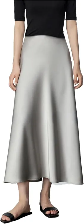 Women's High Waisted Satin Skirt Elegant A-Line Cocktail Party Wedding Silk Skirts