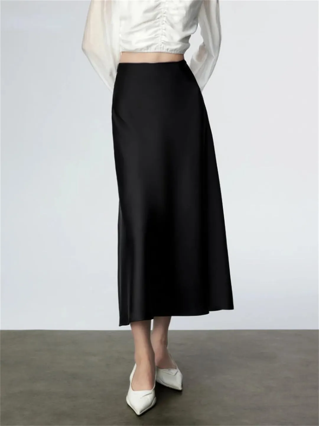 Women's High Waisted Satin Skirt Elegant A-Line Cocktail Party Wedding Silk Skirts