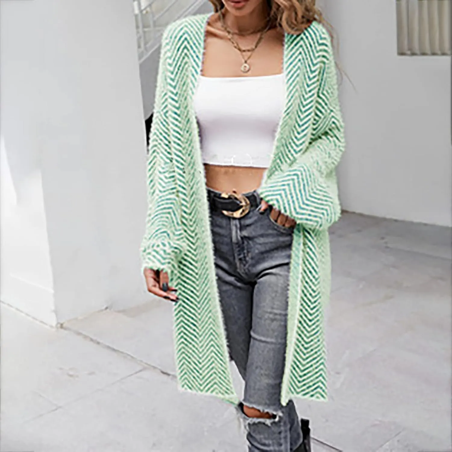 Women's Long Sleeve Soft Chunky Knit Cardigan Sweater Fashion Slouchy Long Loose Open Front Cardigans Outwear Coat