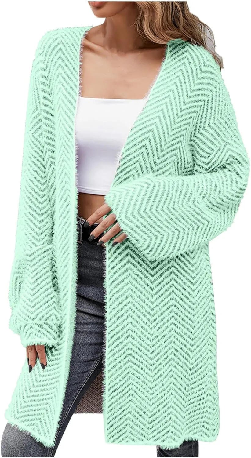 Women's Long Sleeve Soft Chunky Knit Cardigan Sweater Fashion Slouchy Long Loose Open Front Cardigans Outwear Coat