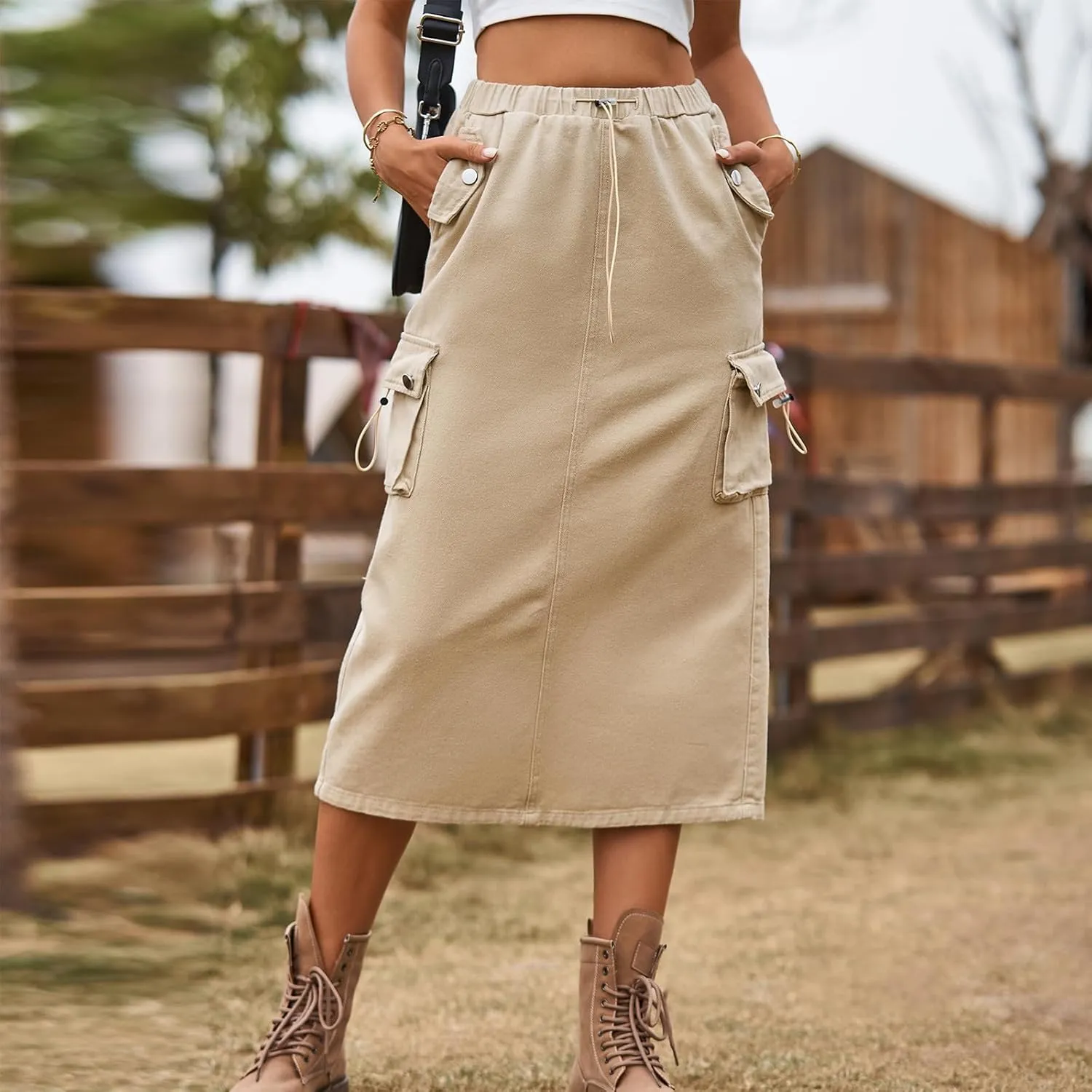Women's Maxi Long Denim Skirts High Waist Split A line Flare Jean Skirt Y2k Cargo Casual Jean Skirts with Pockets