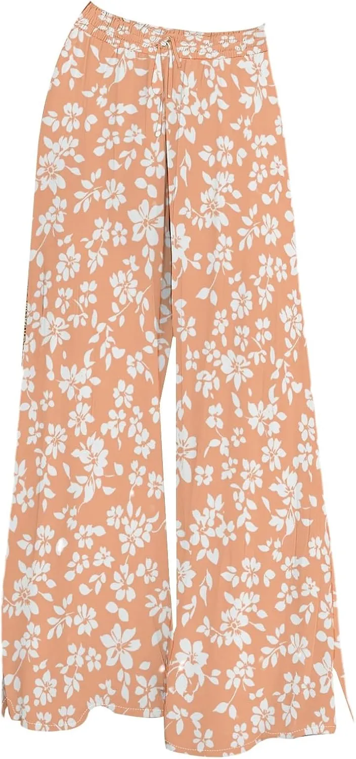 Womens Wide Leg Palazzo Pants Boho Floral Dressy Flowy Casual High Waisted 2025 Summer Beach Vacation Lounge Trousers