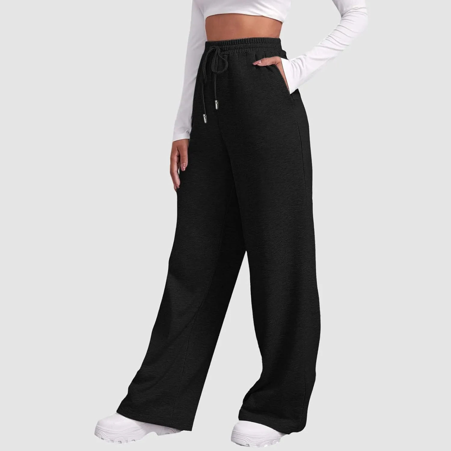 Women's Wide Leg Sweatpants Cozy Fleece Jogger Pants Straight Leg Baggy Elastic High Waisted Sweatpants Yoga Pants
