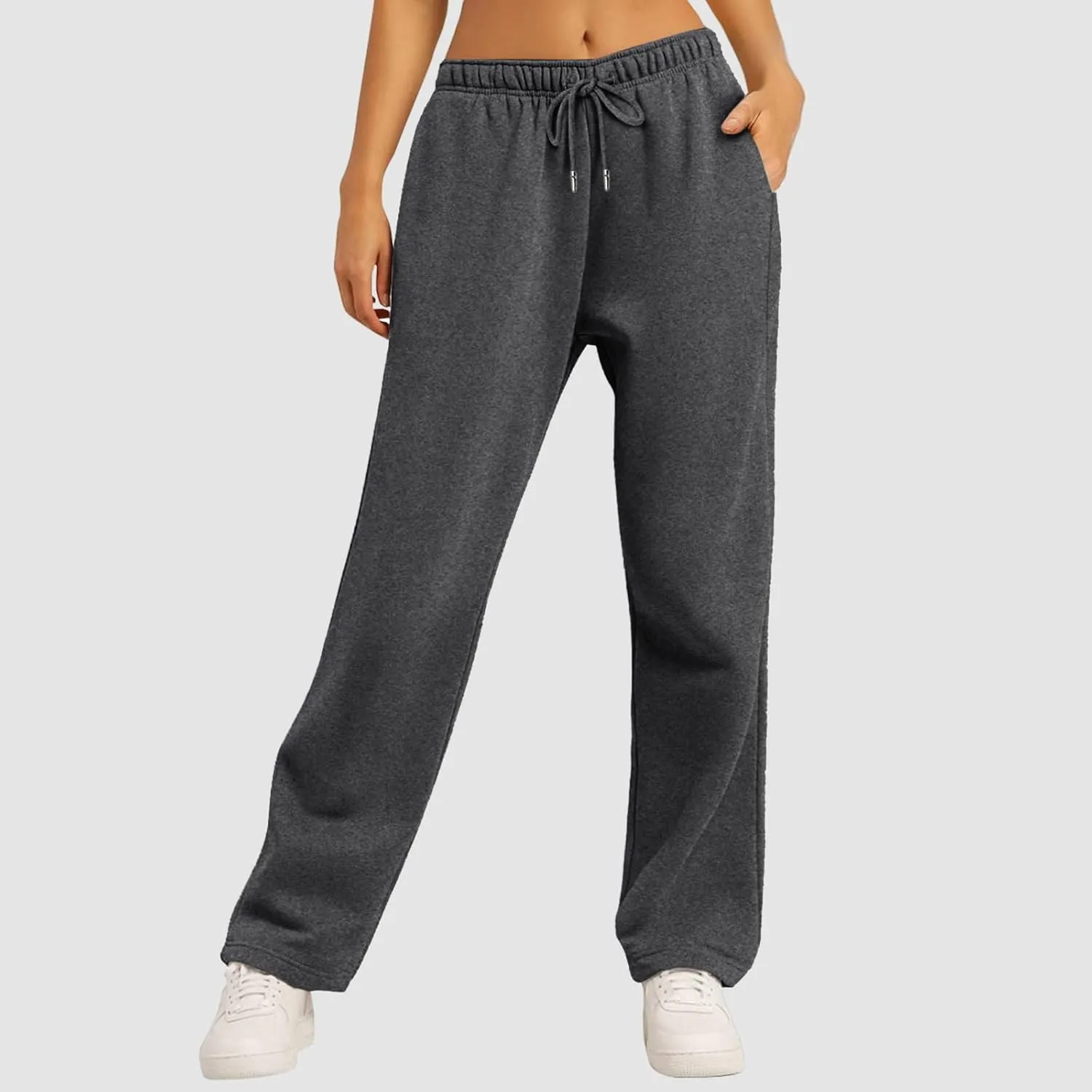 Women's Wide Leg Sweatpants Cozy Fleece Jogger Pants Straight Leg Baggy Elastic High Waisted Sweatpants Yoga Pants