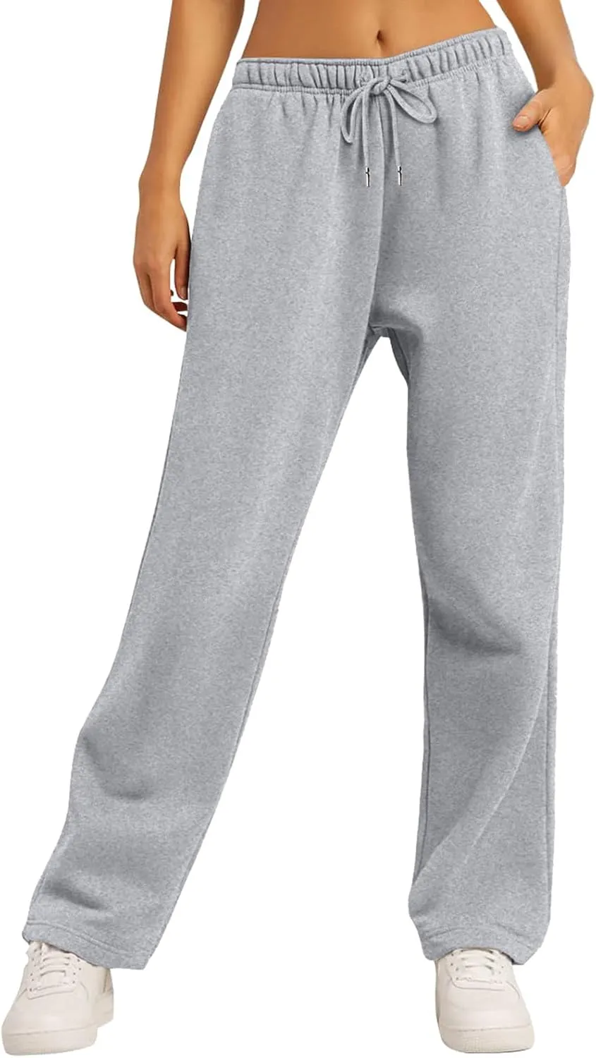 Women's Wide Leg Sweatpants Cozy Fleece Jogger Pants Straight Leg Baggy Elastic High Waisted Sweatpants Yoga Pants