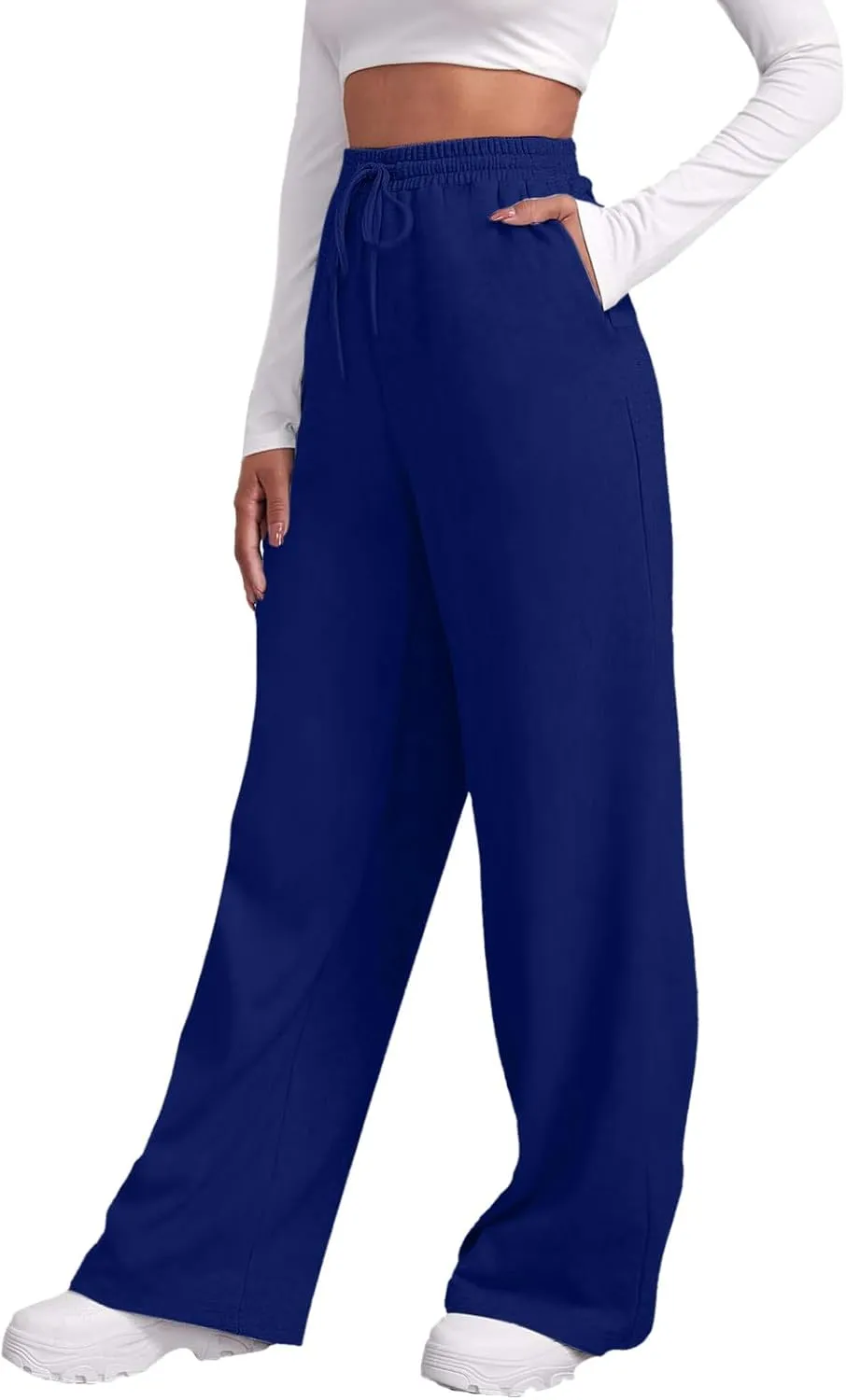 Women's Wide Leg Sweatpants Cozy Fleece Jogger Pants Straight Leg Baggy Elastic High Waisted Sweatpants Yoga Pants