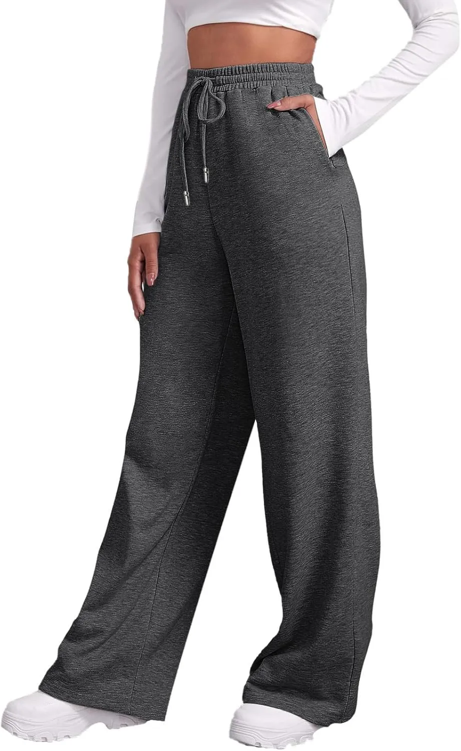 Women's Wide Leg Sweatpants Cozy Fleece Jogger Pants Straight Leg Baggy Elastic High Waisted Sweatpants Yoga Pants