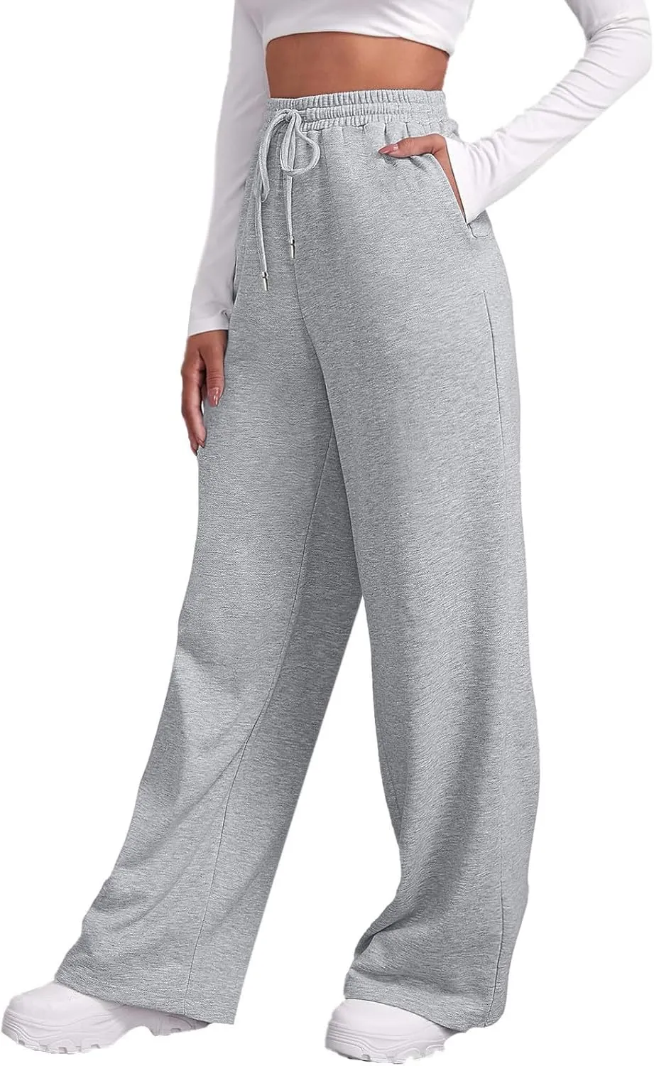 Women's Wide Leg Sweatpants Cozy Fleece Jogger Pants Straight Leg Baggy Elastic High Waisted Sweatpants Yoga Pants