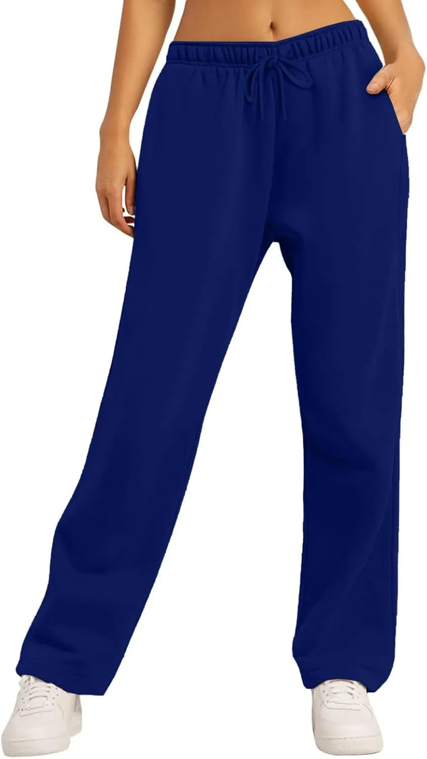 Women's Wide Leg Sweatpants Cozy Fleece Jogger Pants Straight Leg Baggy Elastic High Waisted Sweatpants Yoga Pants