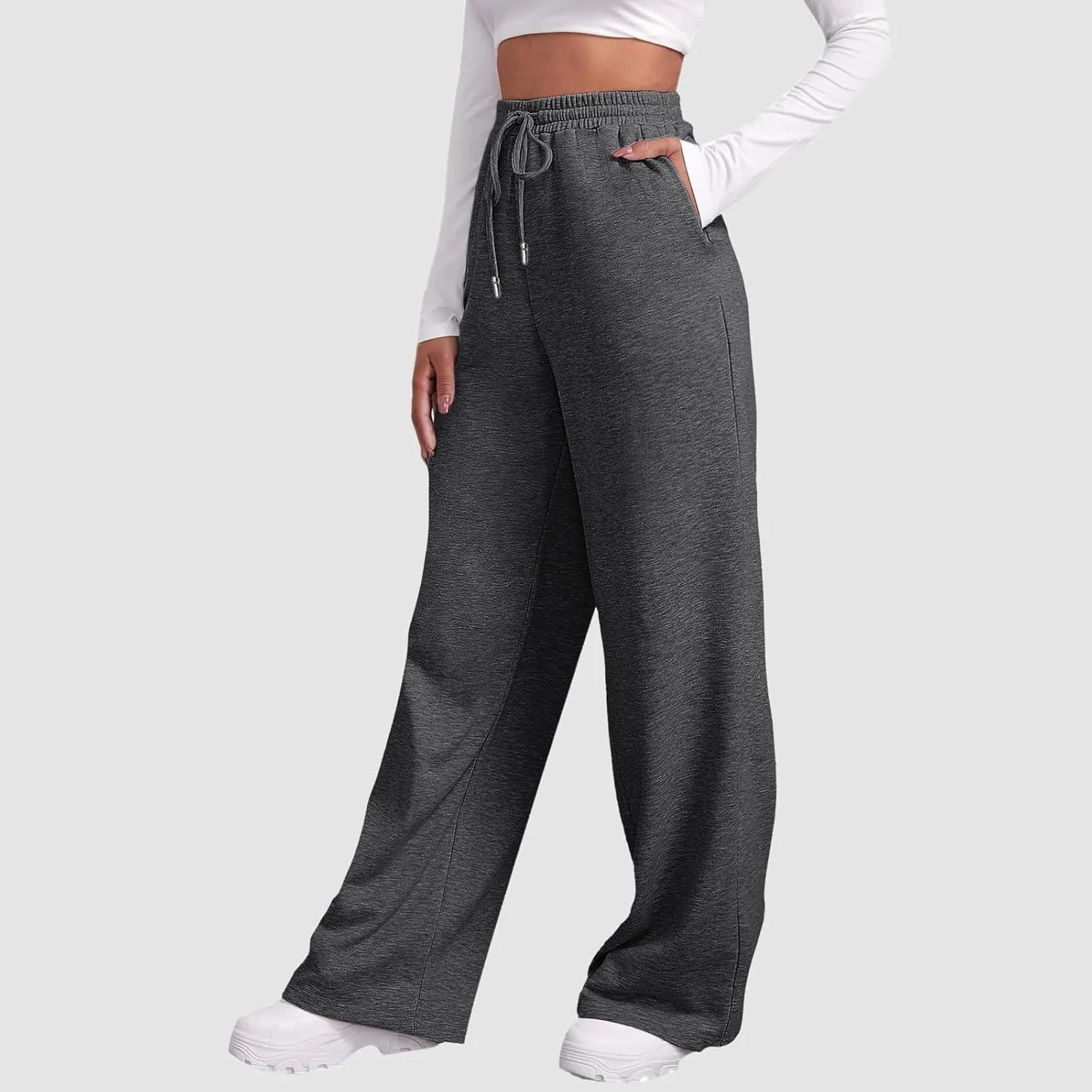 Women's Wide Leg Sweatpants Cozy Fleece Jogger Pants Straight Leg Baggy Elastic High Waisted Sweatpants Yoga Pants