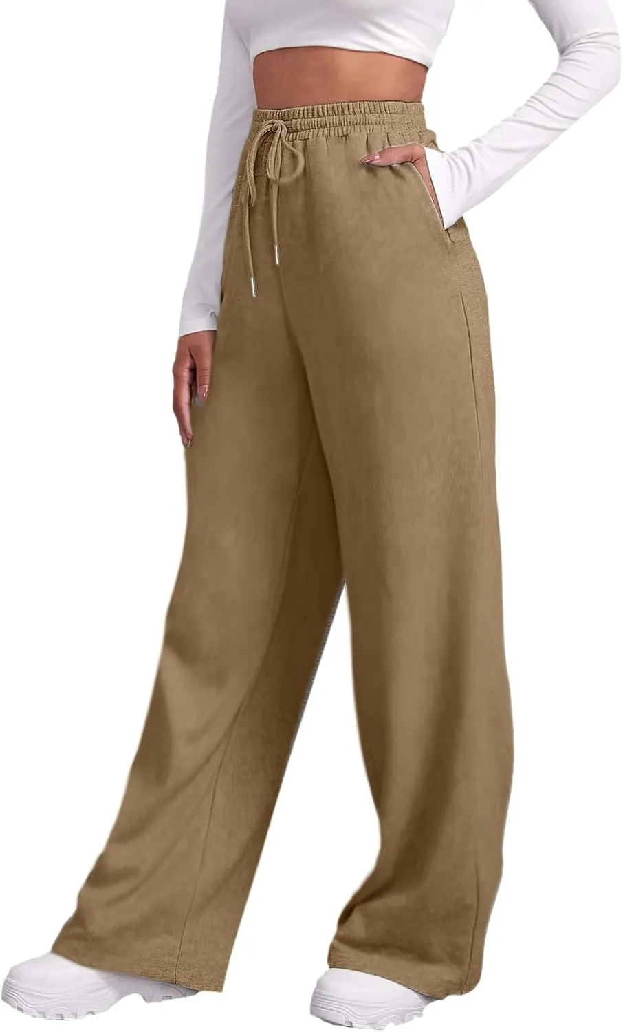 Women's Wide Leg Sweatpants Cozy Fleece Jogger Pants Straight Leg Baggy Elastic High Waisted Sweatpants Yoga Pants