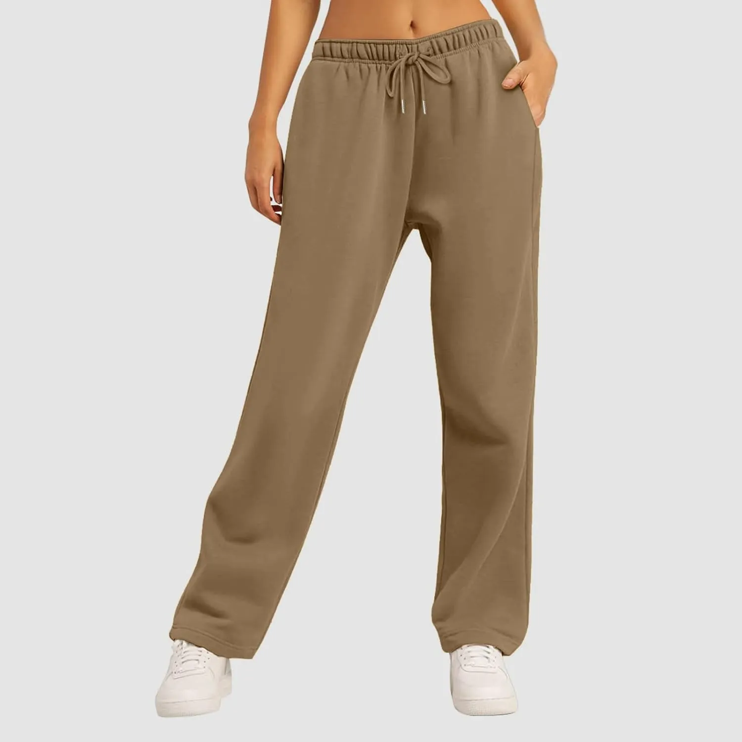 Women's Wide Leg Sweatpants Cozy Fleece Jogger Pants Straight Leg Baggy Elastic High Waisted Sweatpants Yoga Pants