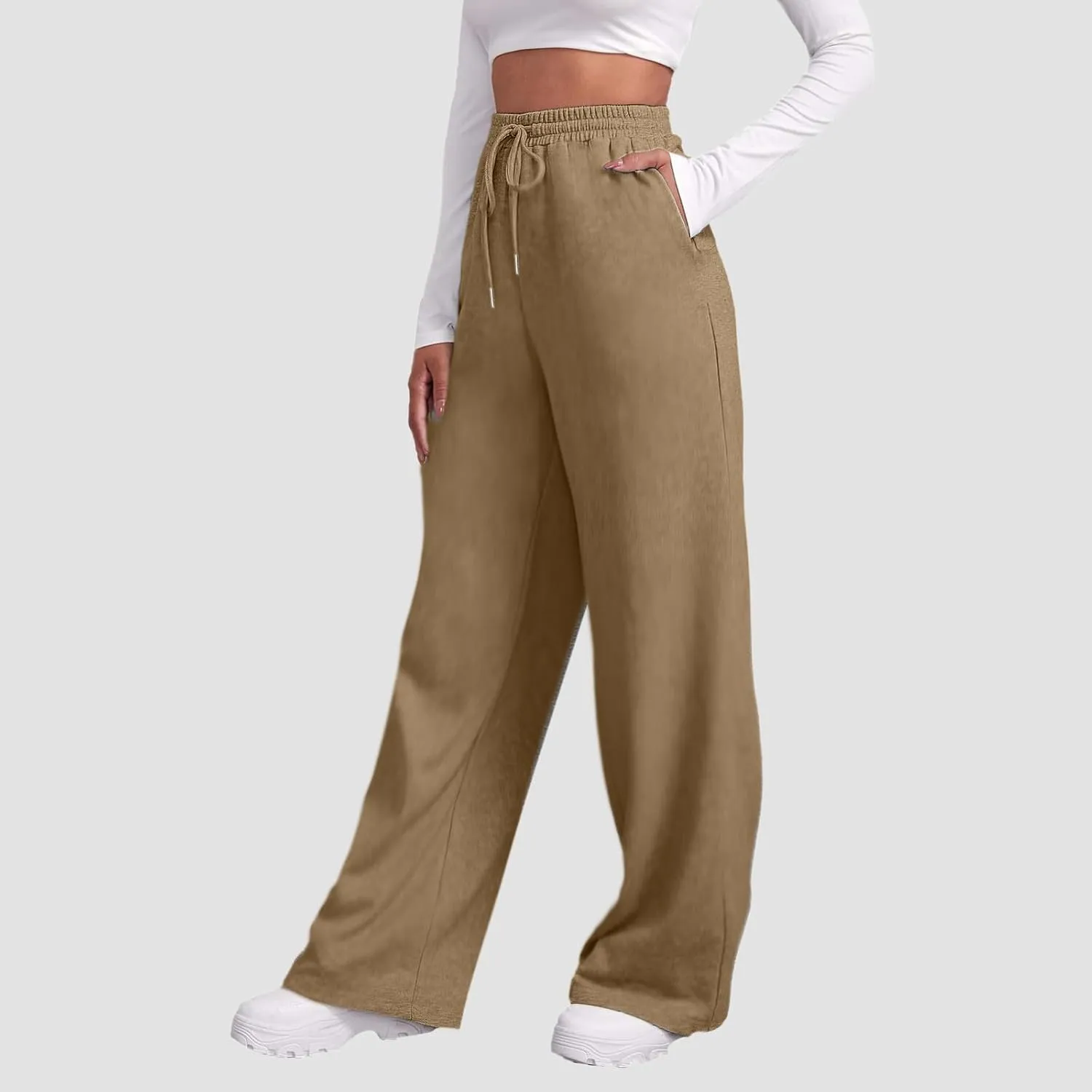 Women's Wide Leg Sweatpants Cozy Fleece Jogger Pants Straight Leg Baggy Elastic High Waisted Sweatpants Yoga Pants