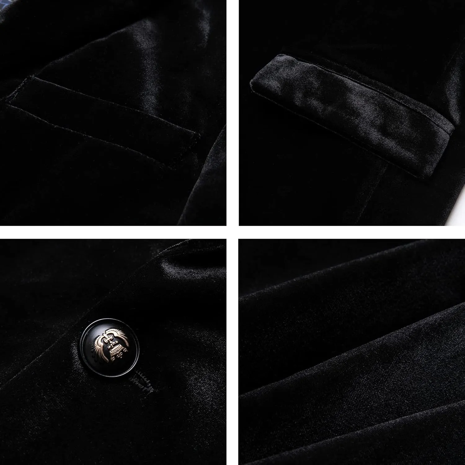 WZIKAI Mens Velvet Blazer Slim Fit One Button Solid Suit Jacket Sport Coat for Wedding Prom Dinner Party