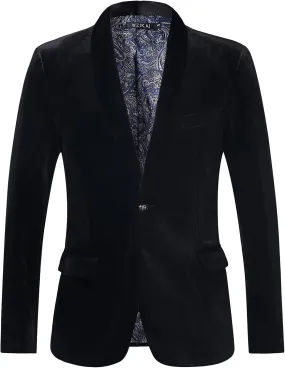 WZIKAI Mens Velvet Blazer Slim Fit One Button Solid Suit Jacket Sport Coat for Wedding Prom Dinner Party