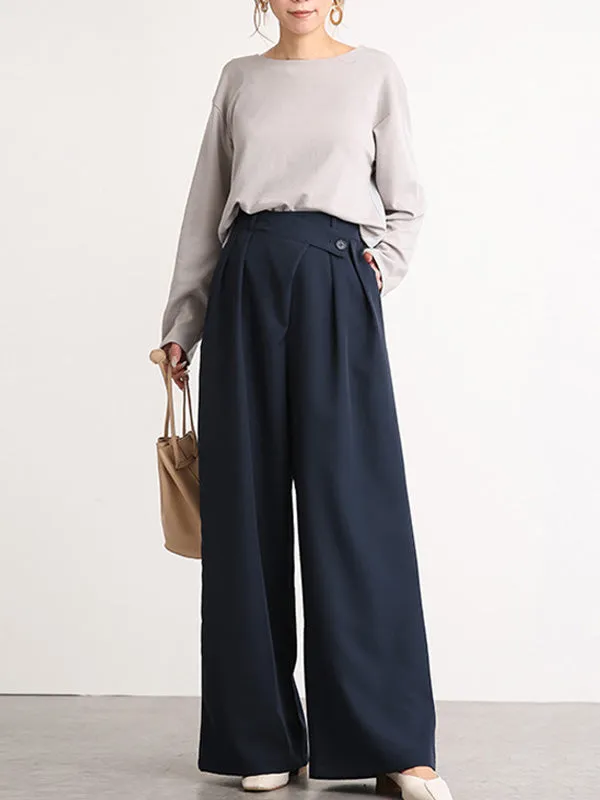 xakxx Casual Wide Leg Loose Solid Color Pants Bottoms