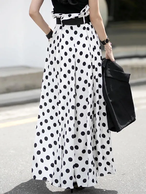 xakxx Original Wide Legs Polka-Dot Pleated Casual Pants
